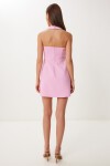 Halter Yaka Mini Dokuma Elbise ŞEKER PEMBE LFK0012