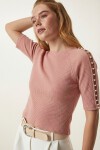 İnci Detaylı Crop Örme Bluz ??? PEMBE LEX0007
