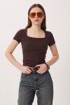 Kare Yaka Basic Örme T-shirt KAHVERENGİ LDZ0060