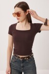 Kare Yaka Basic Örme T-shirt KAHVERENGİ LDZ0060