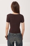 Kare Yaka Basic Örme T-shirt KAHVERENGİ LDZ0060