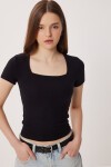 Kare Yaka Basic Örme T-shirt SİYAH LDZ0060