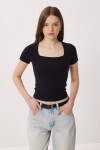 Kare Yaka Basic Örme T-shirt SİYAH LDZ0060