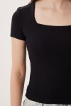 Kare Yaka Basic Örme T-shirt SİYAH LDZ0060