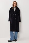 Kruvaze Yaka Oversize Kaşe Kaban SİYAH LFG0173