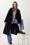 Kruvaze Yaka Oversize Kaşe Kaban SİYAH LFG0173