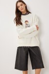 Oversize Ayıcık Baskılı Örme Sweatshirt KREM LFN0135