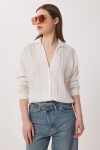 Oversize İşlemeli Dokuma Gömlek EKRU LDZ0062