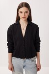 Oversize İşlemeli Dokuma Gömlek SİYAH LDZ0062