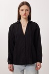 Oversize İşlemeli Dokuma Gömlek SİYAH LDZ0062