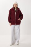 Oversize Kapüşonlu Kontrast Peluş Mont BORDO LFG0172