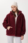 Oversize Kapüşonlu Kontrast Peluş Mont BORDO LFG0172
