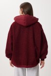 Oversize Kapüşonlu Kontrast Peluş Mont BORDO LFG0172