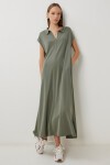 Polo Yaka Cepli Örme Elbise HAKİ LDZ0038