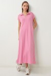 Polo Yaka Cepli Örme Elbise PEMBE LDZ0038