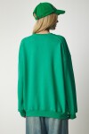 Şardonlu Oversize Sweatshirt YEŞİL LMC0044