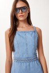 Sırt Dekolteli Mini Denim Elbise AÇIK MAVİ LFG0018