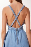 Sırt Dekolteli Mini Denim Elbise AÇIK MAVİ LFG0018