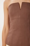Straplez Crop Dokuma Bluz KAHVERENGİ LFK0007