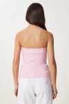 Straplez Crop Dokuma Bluz ŞEKER PEMBE LFK0007