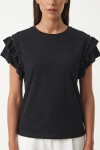 Volanlı Boncuk Detaylı Örme T-shirt SİYAH LEX0009