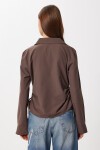 Yan Büzgülü Dokuma Gömlek KAHVERENGİ LDZ0052