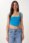 Askılı Crop Dokuma Bluz MAVİ LMX0096