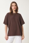 Basic Oversize 2li Takım Örme T-shirt KAHVERENGİ TAŞ LHW0007