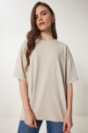 Basic Oversize 2li Takım Örme T-shirt KAHVERENGİ TAŞ LHW0007