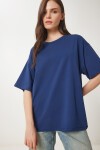 Basic Oversize 2li Takım Örme T-shirt LACİVERT TAŞ LHW0007