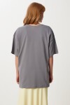 Baskılı Nakış İşlemeli Oversize Örme T-shirt FÜME LKT0015