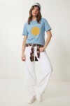 Baskılı Örme T-shirt GÖK MAVİ LEX0021