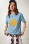 Baskılı Örme T-shirt GÖK MAVİ LEX0021