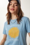 Baskılı Örme T-shirt GÖK MAVİ LEX0021