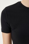 Bisiklet Yaka Kısa Kollu Basic Crop Örme T-shirt SİYAH LMX0004