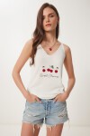 Boncuk Detaylı Baskılı Triko Bluz KEMİK LNS0046