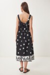 Çiçekli Midi Poplin Elbise SİYAH BEYAZ LNS0049