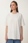 Dantel Detaylı Oversize Modal T-shirt EKRU LNT0030