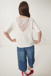 Dantel Detaylı Oversize Modal T-shirt EKRU LNT0030