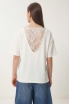 Dantel Detaylı Oversize Modal T-shirt EKRU LNT0030