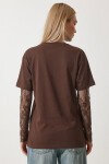Dantel Detaylı Oversize Modal T-shirt KAHVERENGİ LNT0028