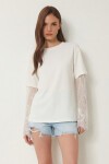Dantel Detaylı Oversize Modal T-shirt KEMİK LNT0028