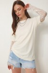 Dantel Detaylı Oversize Modal T-shirt KEMİK LNT0028