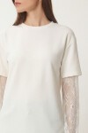 Dantel Detaylı Oversize Modal T-shirt KEMİK LNT0028