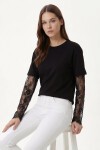 Dantel Detaylı Oversize Modal T-shirt SİYAH LNT0028