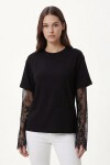 Dantel Detaylı Oversize Modal T-shirt SİYAH LNT0028