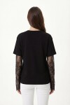 Dantel Detaylı Oversize Modal T-shirt SİYAH LNT0028