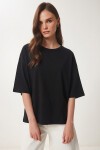 Dantel Detaylı Oversize Modal T-shirt SİYAH LNT0030