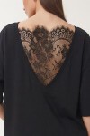 Dantel Detaylı Oversize Modal T-shirt SİYAH LNT0030