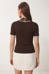 Dantelli Boyundan Geçmeli Örme T-shirt KAHVERENGİ LMW0035